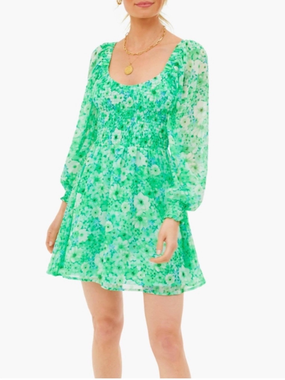 Steve Madden Green Floral Smocked Mini Dress - Women size medium